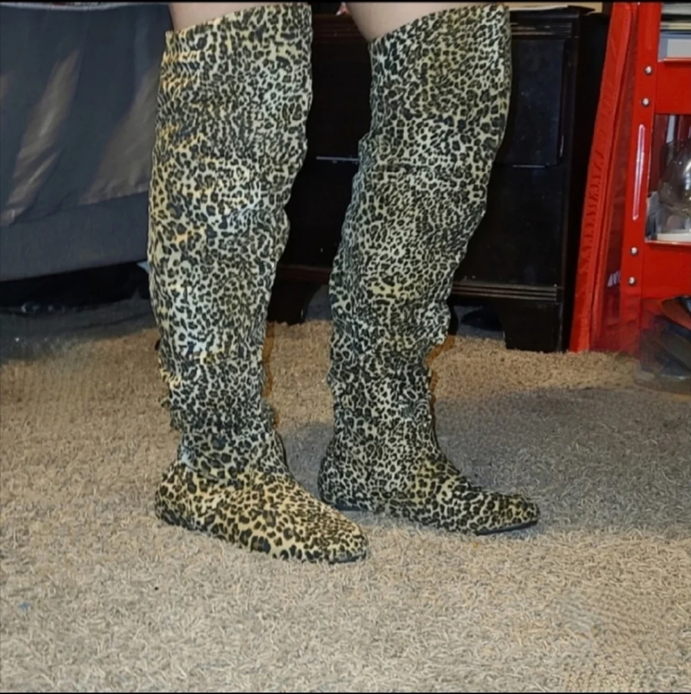 Nature Breeze Leopard Slouch Vickie Thigh High Boots